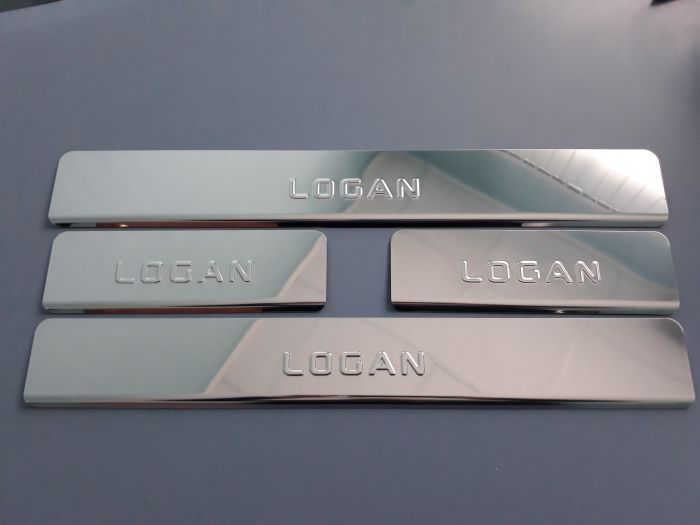 Door sills Renault Logan from 2004 to 2014, set of 4 pcs., stainless steel steel, 3M tape, Lider