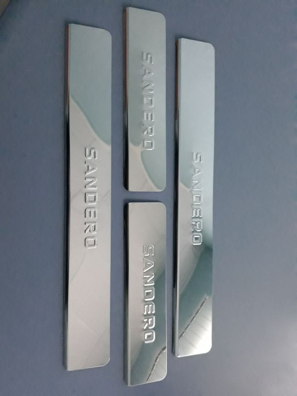 Door sills Renault Sandero from 2007 to 2014, set of 4 pcs., stainless steel steel, 3M tape, Lider