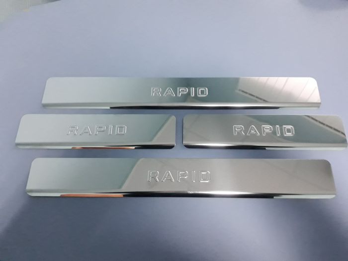 Door sills Skoda Rapid from 2013 to 2022, set of 4 pcs., stainless steel steel, 3M tape, Lider