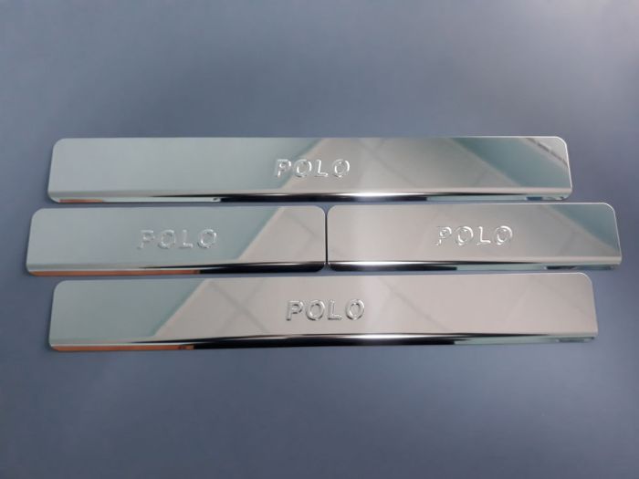 Door sills Volkswagen Polo from 2010 to 2020, set of 4 pcs., stainless steel steel, 3M tape, Lider