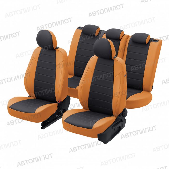 Seat covers for Audi A5 from 2007 to 2021, 2 doors, pattern Stitching, eco leather, orange + black, Autopilot