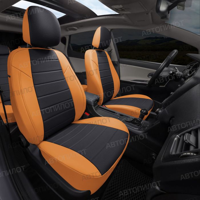 Seat covers for Audi A5 from 2007 to 2021, 2 doors, pattern Stitching, eco leather, orange + black, Autopilot