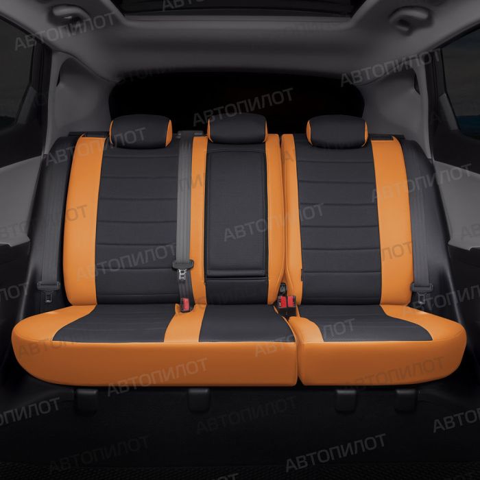 Seat covers for Audi A5 from 2007 to 2021, 2 doors, pattern Stitching, eco leather, orange + black, Autopilot