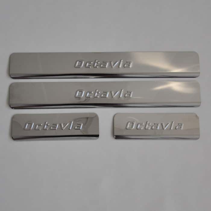 Door sills Skoda Octavia A5 from 2004 to 2013, set of 4 pcs., stainless steel steel, 3M tape, Lider