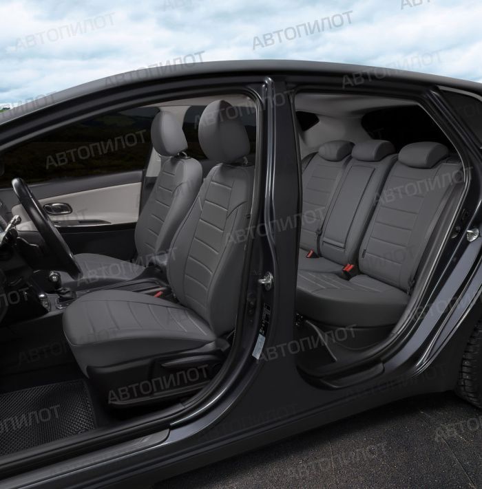 Seat covers Lada Vesta from 2015 to 2022, sedan, station wagon, cross, pattern Stitching, eco-leather, grey, Autopilot