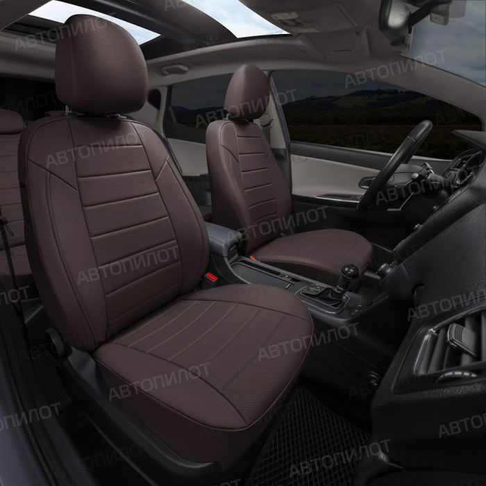 Seat covers Skoda Superb from 2015 to 2022, Active front backrest transformer, Stitching pattern, eco-leather, chocolate, Autopilot