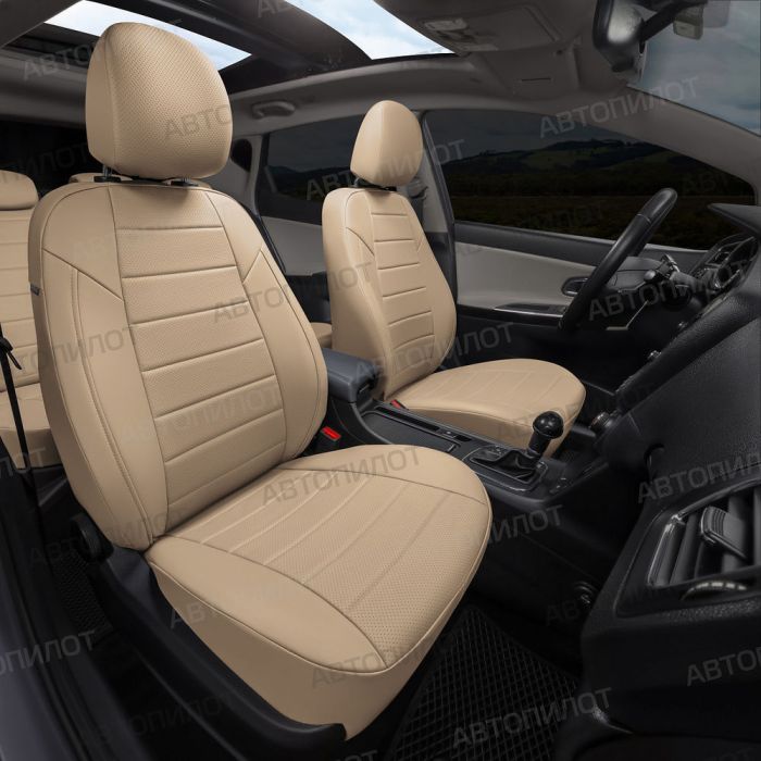 Nissan Qashqai Seat Covers 2014 to 2022, Pattern Stitching, Eco Leather, Dark Beige, Autopilot