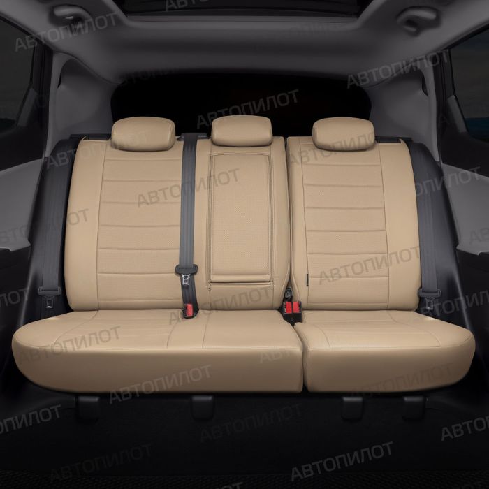 Nissan Qashqai Seat Covers 2014 to 2022, Pattern Stitching, Eco Leather, Dark Beige, Autopilot