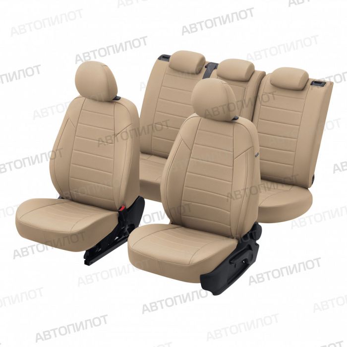 Seat covers Lada Priora from 2014 to 2018, sedan, pattern Stitching, eco-leather, dark beige, Autopilot