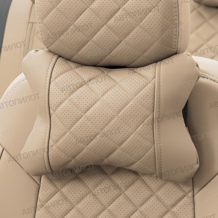 Seat covers Lada Vesta from 2015 to 2022, sedan, station wagon, cross, Rhombus pattern, eco-leather, dark beige, Autopilot