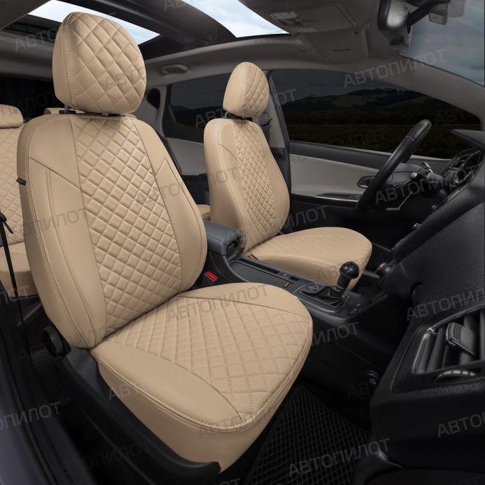 Seat covers for Hyundai Solaris from 2017 to 2022, backrest 40/60, diamond pattern, eco leather, dark beige, Autopilot