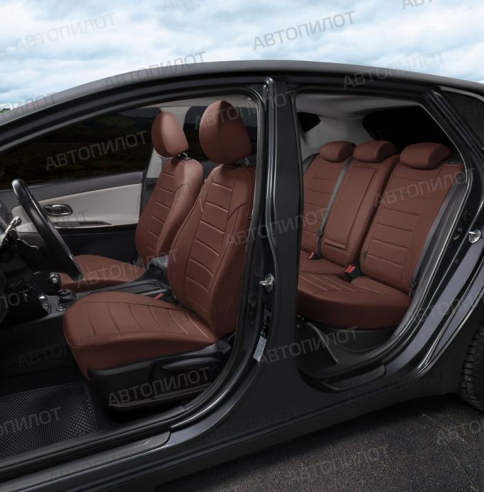 Datsun on-Do seat covers 2014 to 2022 rear backrest split 40/60, pattern Stitching, eco leather, dark brown, Autopilot