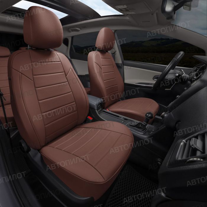 Seat covers for Nissan Qashqai from 2014 to 2022, pattern Stitching, eco leather, dark brown, Autopilot