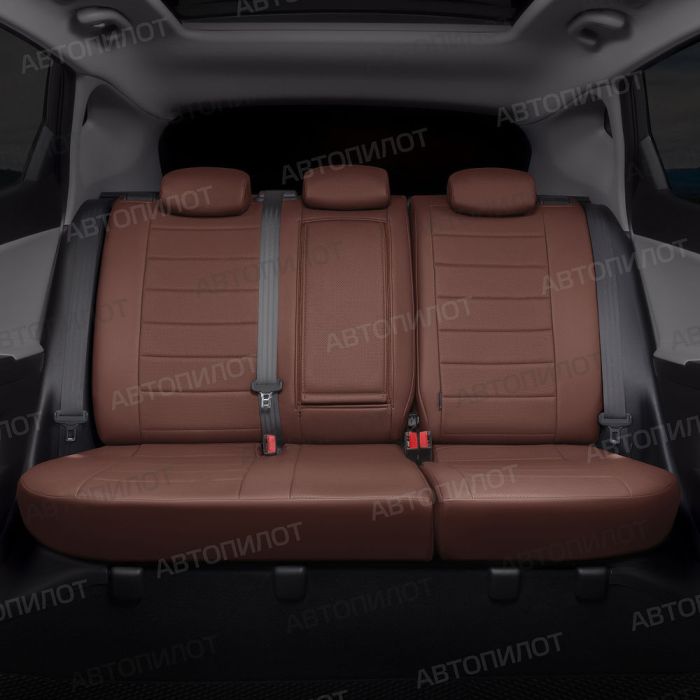 Datsun on-Do seat covers 2014 to 2022 rear backrest split 40/60, pattern Stitching, eco leather, dark brown, Autopilot