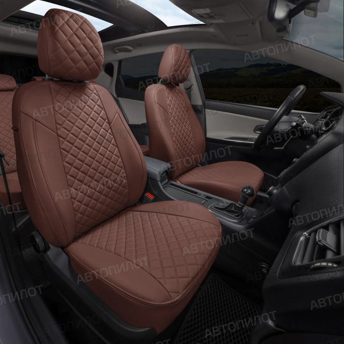 Seat covers Lada Largus from 2012 to 2021, 5 seats, rear separate backrest 40/60, Rhombus pattern, eco-leather, dark brown, Autopilot