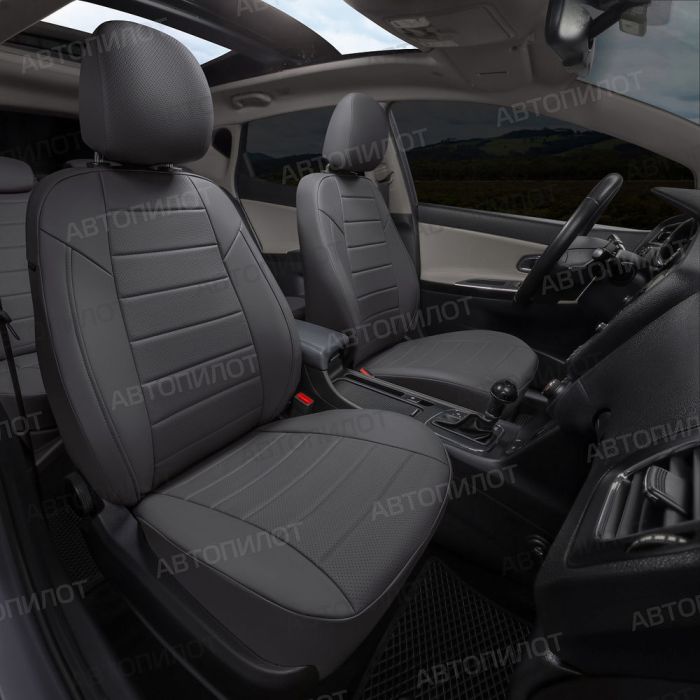 Seat covers Lada Priora from 2014 to 2018, hatchback, pattern Stitching, eco-leather, dark grey, Autopilot