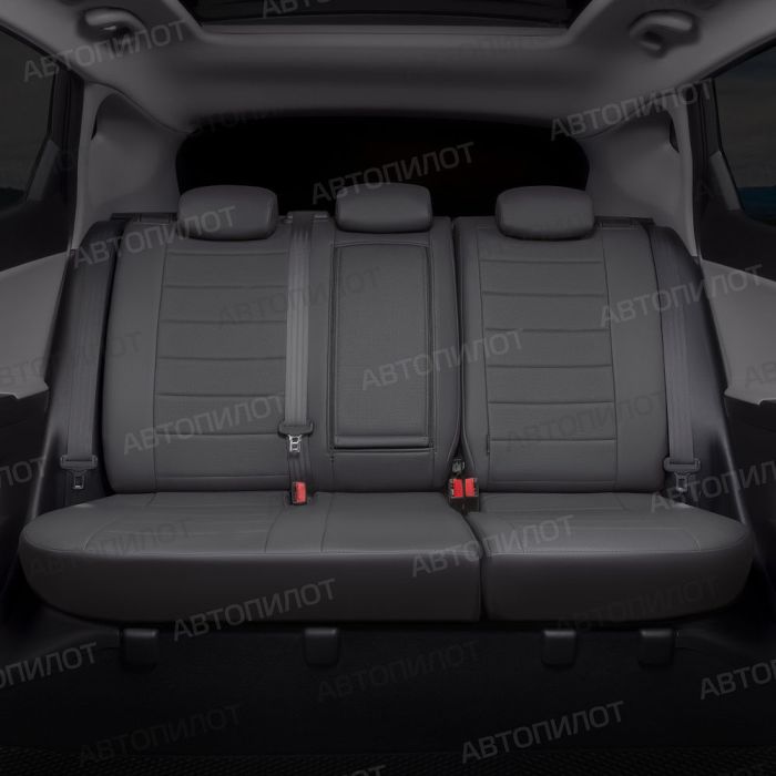 Seat covers Mitsubishi Lancer 10 from 2007 to 2011, hatchback, set Intence, with magn. support, pattern Stitching, eco leather, dark grey, Autopilot