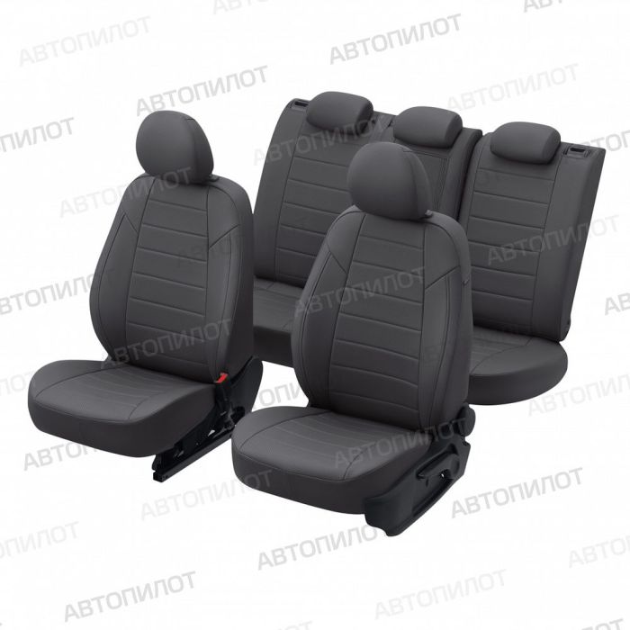 Seat covers for Mitsubishi Lancer 10 from 2012 to 2021, pattern Stitching, eco leather, dark grey, Autopilot