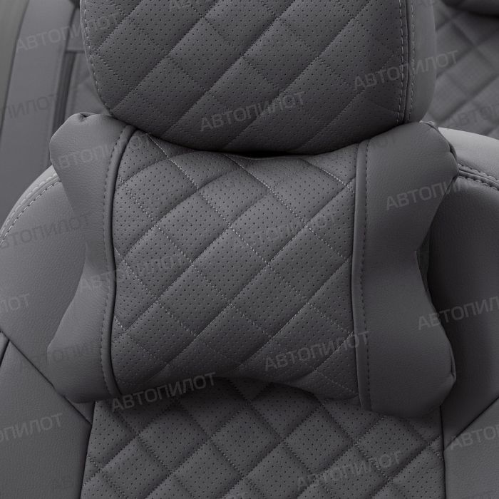 Seat covers Lada Kalina from 2014 to 2018, rear separate backrest 40/60, Rhombus pattern, eco-leather, dark grey, Autopilot