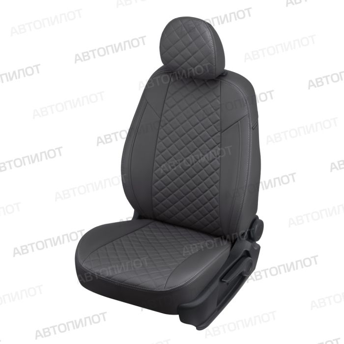 Seat covers Lada Kalina from 2014 to 2018, rear separate backrest 40/60, Rhombus pattern, eco-leather, dark grey, Autopilot