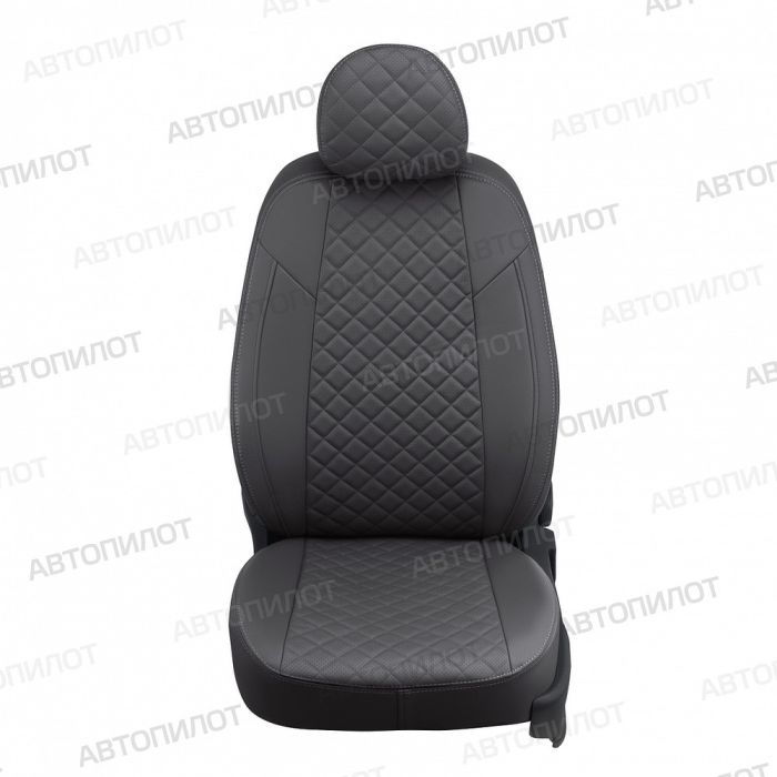 Seat covers Lada Kalina from 2014 to 2018, rear separate backrest 40/60, Rhombus pattern, eco-leather, dark grey, Autopilot